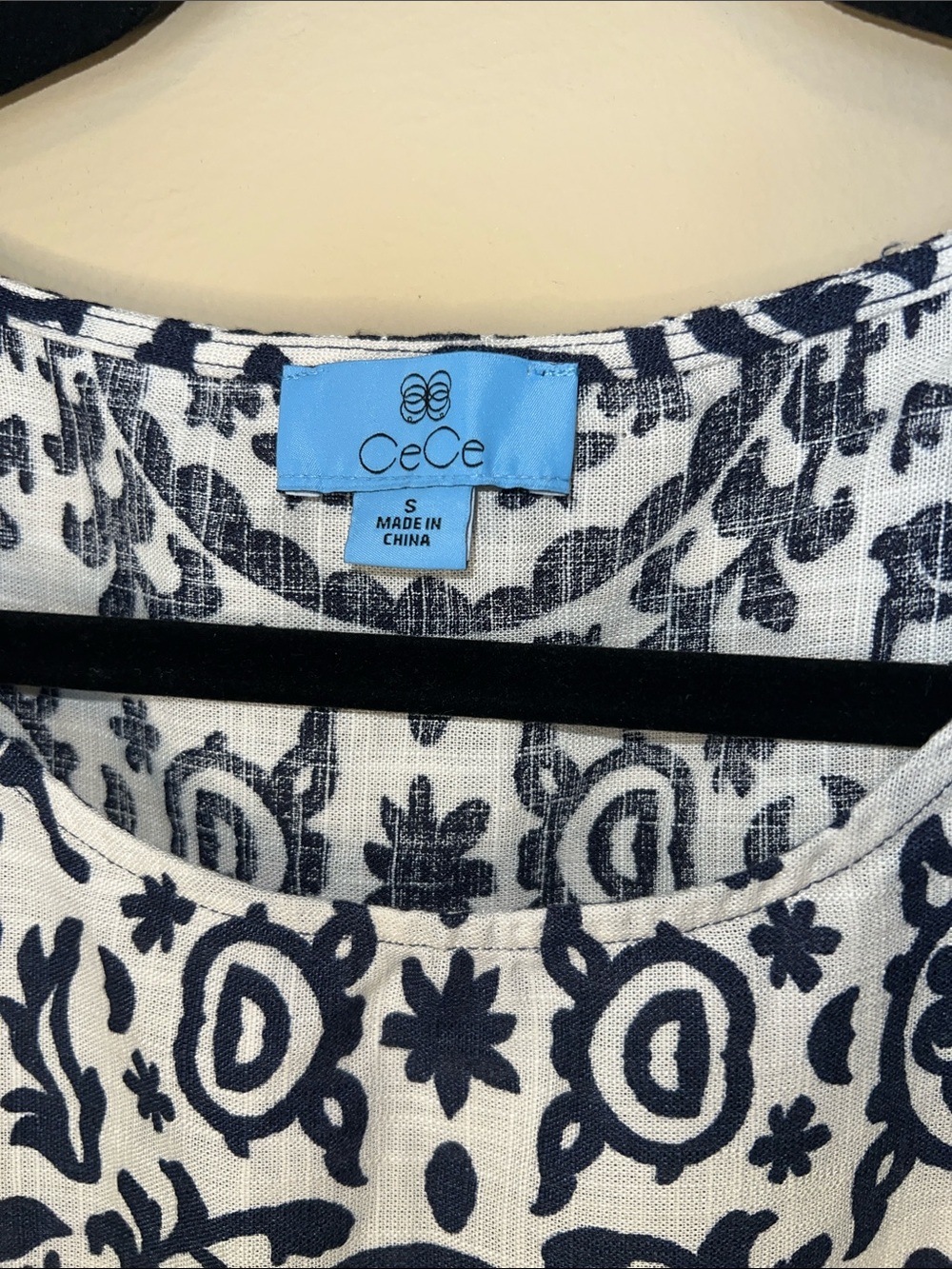 CeCe Navy and Cream Medallion Sleeveless Short Set - Picture 3 of 5